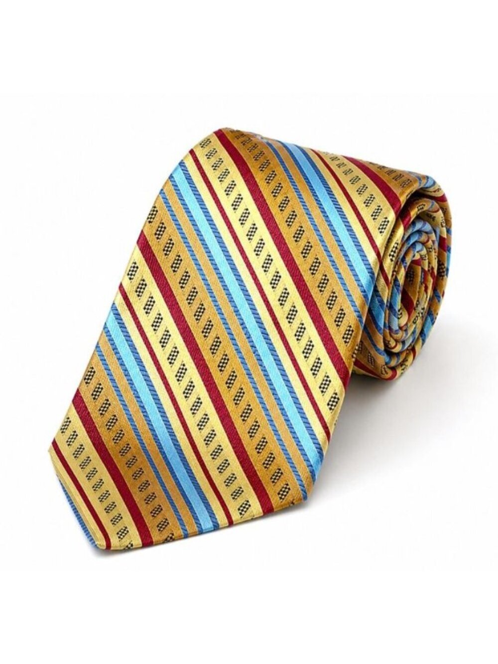 Nubio Silk Tie Mens Gold Blue Burgundy Stripe Italian Vintage Necktie Imported